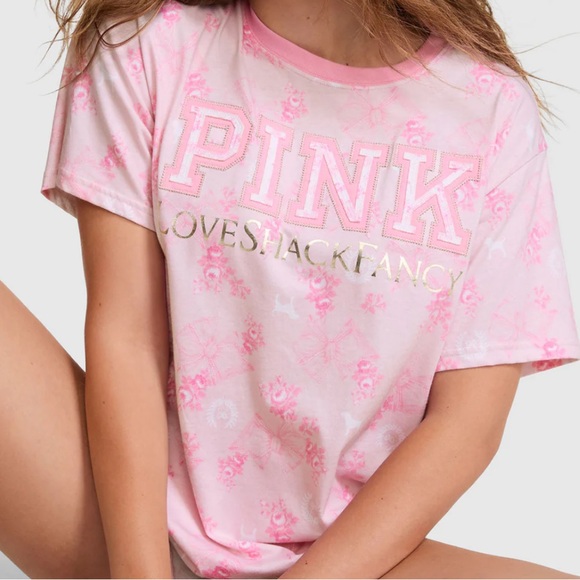 LoveShackFancy Tops - LoveShackFancy x PINK campus cotton tee tshirt / pink floral top